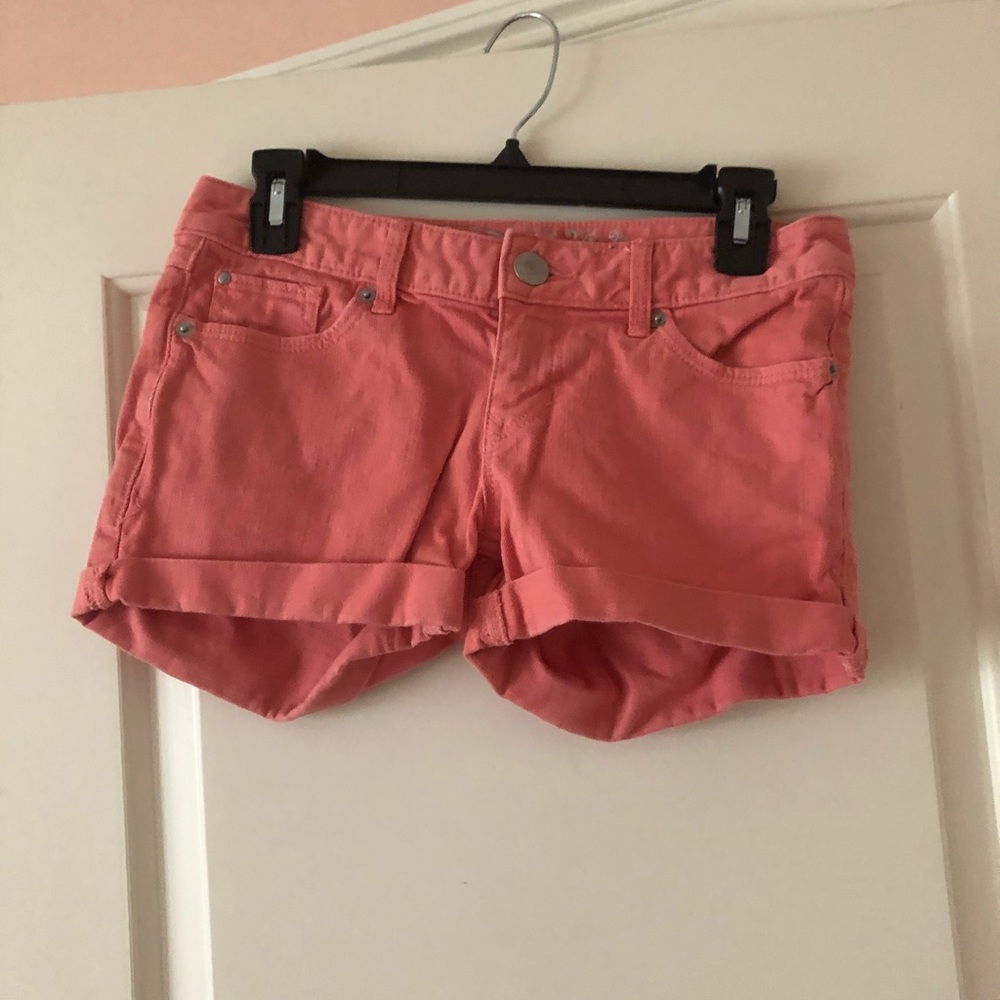 Coral denim shorts